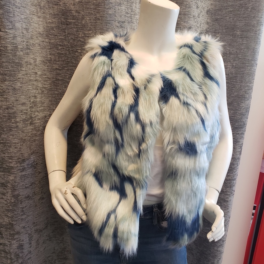 Blue Multi Color Fur Vest